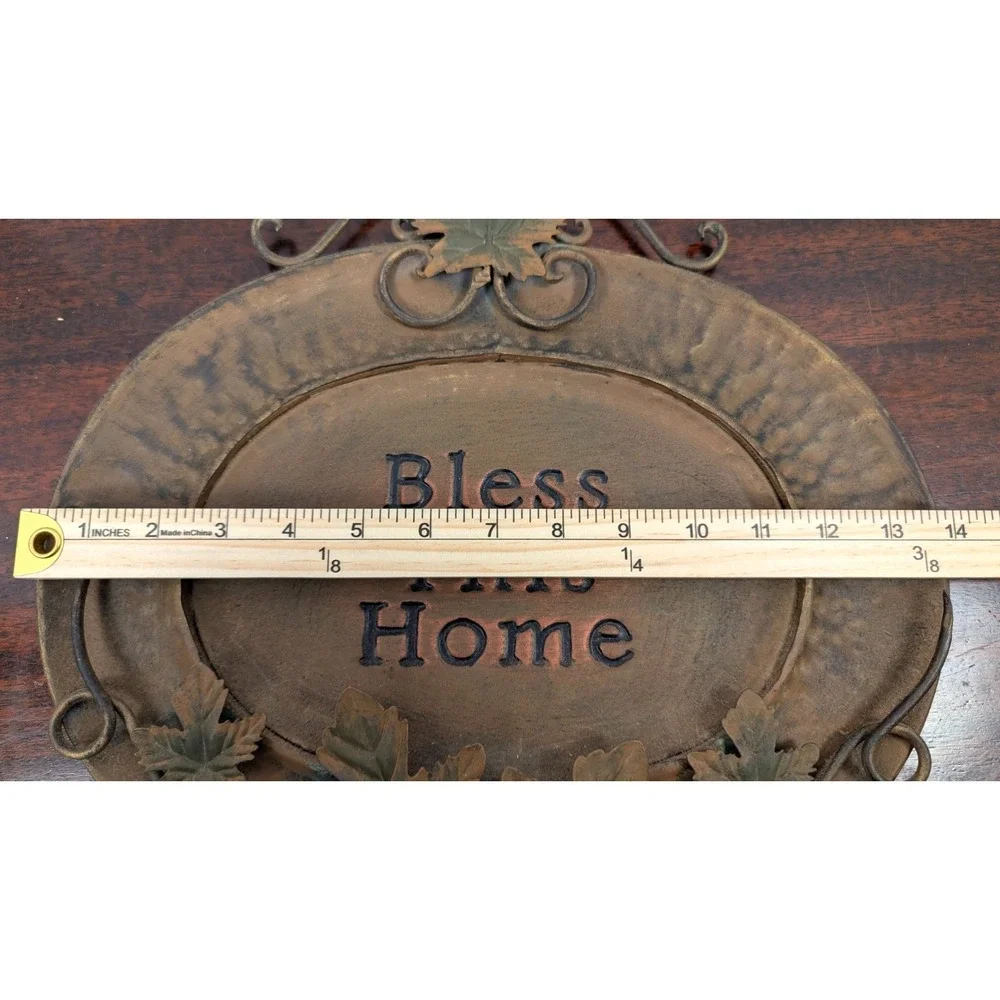 Bless This Home Metal Wall Plaque Grapevine Leaf Rustic Tuscan Farmhouse Decor